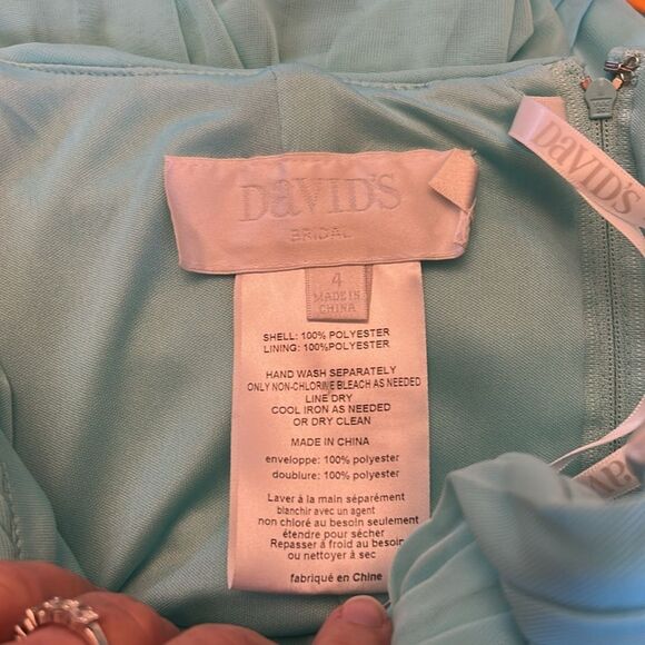 David’s Bridal Aqua Short Flowy Strapless Mesh Dress Size 4 New - Picture 7 of 8